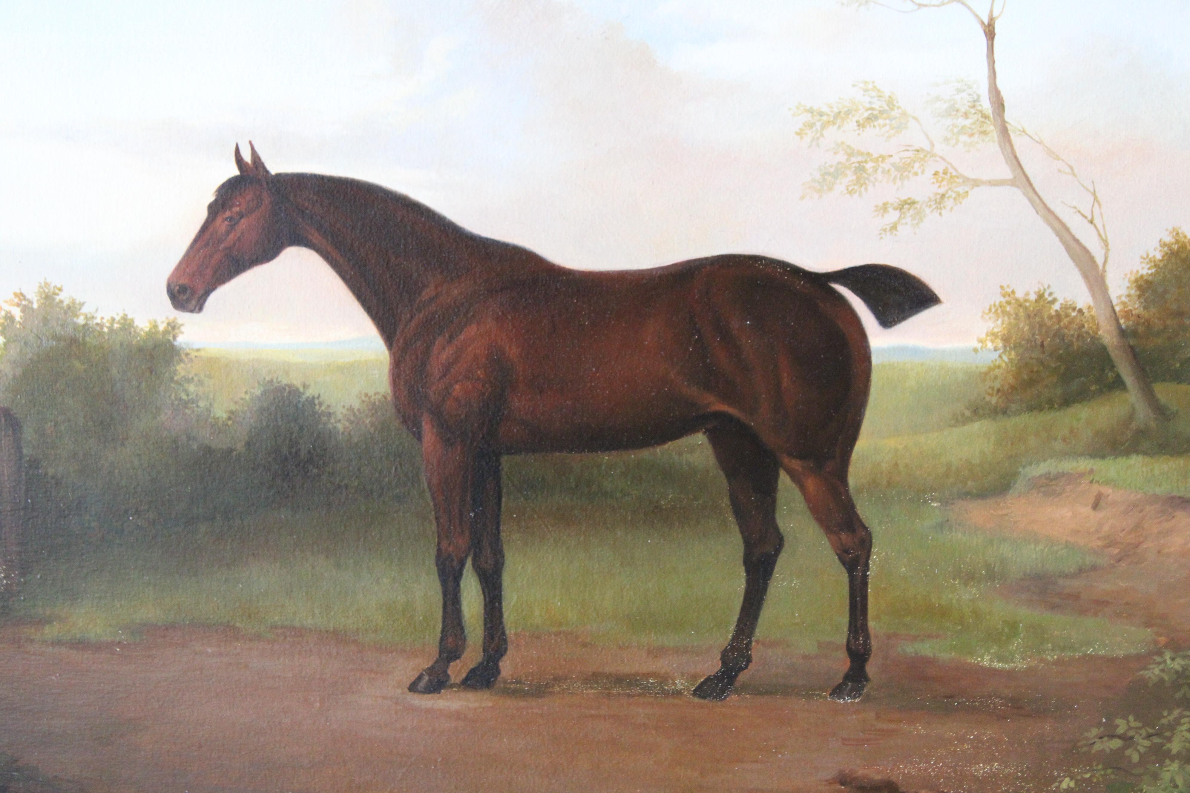 Caballo en paisaje, gran retrato de caballo alazán, pintura tradicional de caballos en venta 13