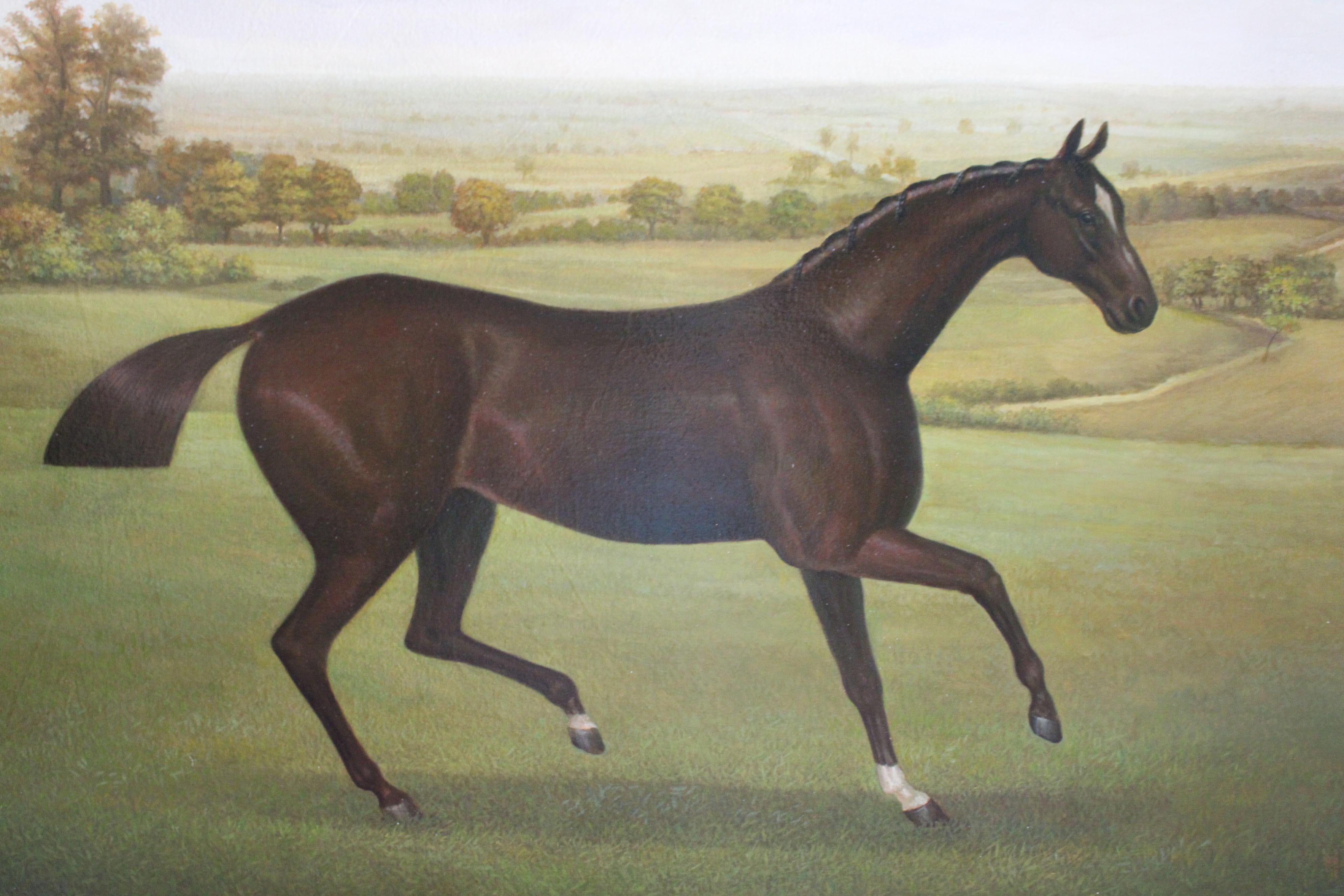 Caballo en paisaje, gran retrato de caballo alazán, pintura tradicional de caballos en venta 2