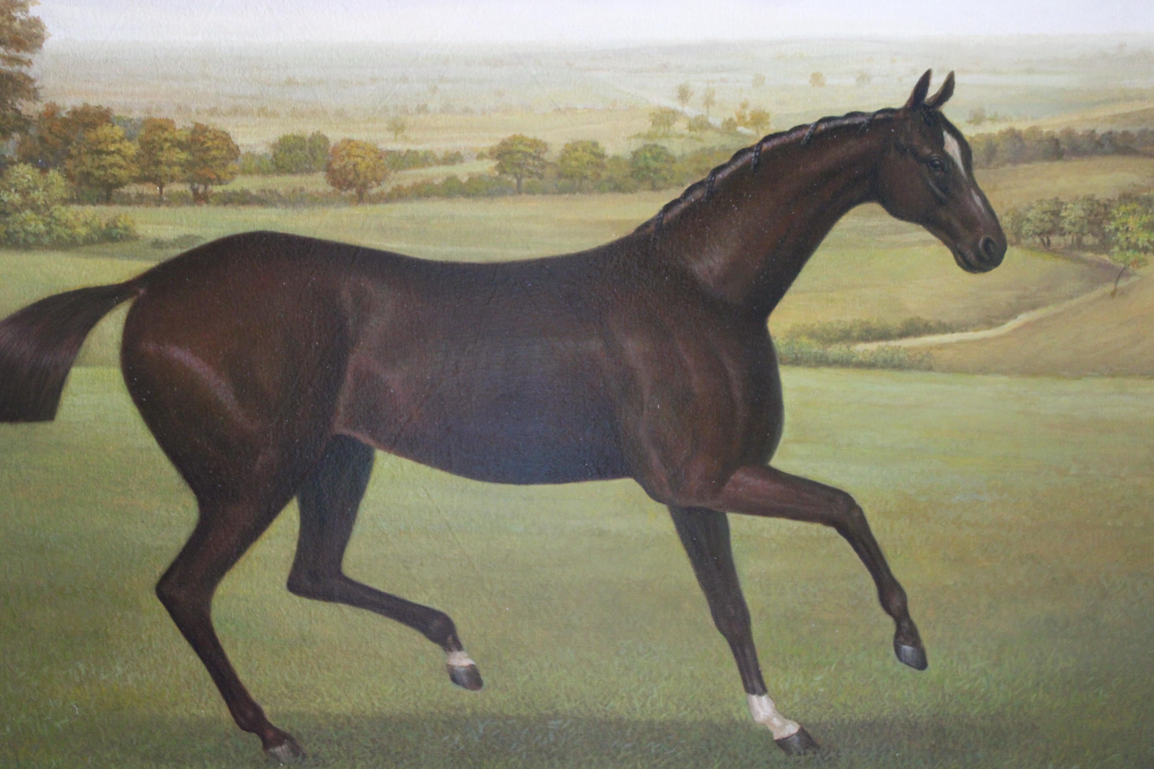 Caballo en paisaje, gran retrato de caballo alazán, pintura tradicional de caballos en venta 3