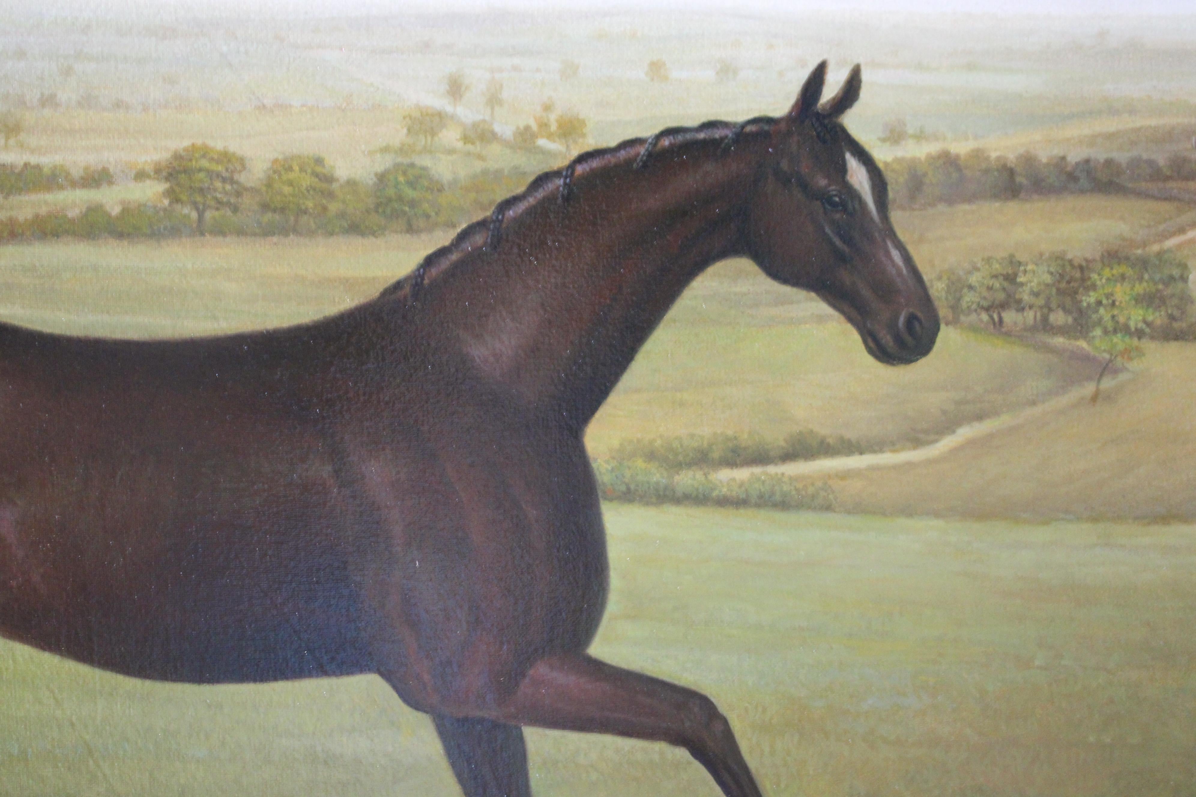 Caballo en paisaje, gran retrato de caballo alazán, pintura tradicional de caballos en venta 4