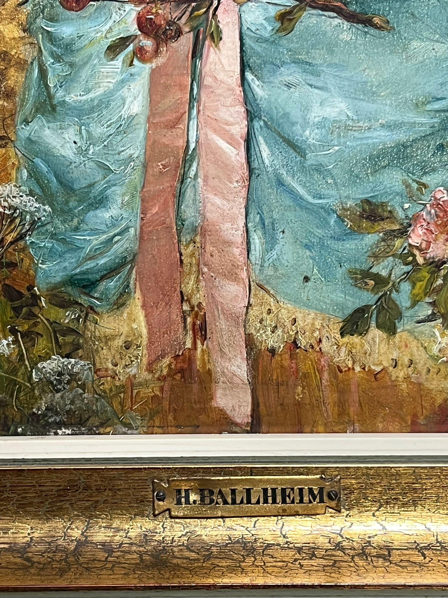 Elegante retrato de 1880 Belle Epoque Dama en flor Pintura al óleo en venta 5