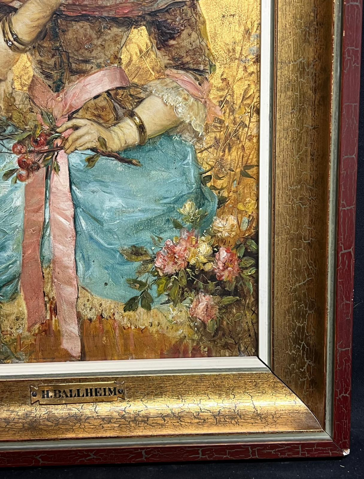 Elegante retrato de 1880 Belle Epoque Dama en flor Pintura al óleo - Painting Impresionista de H. Bellheim