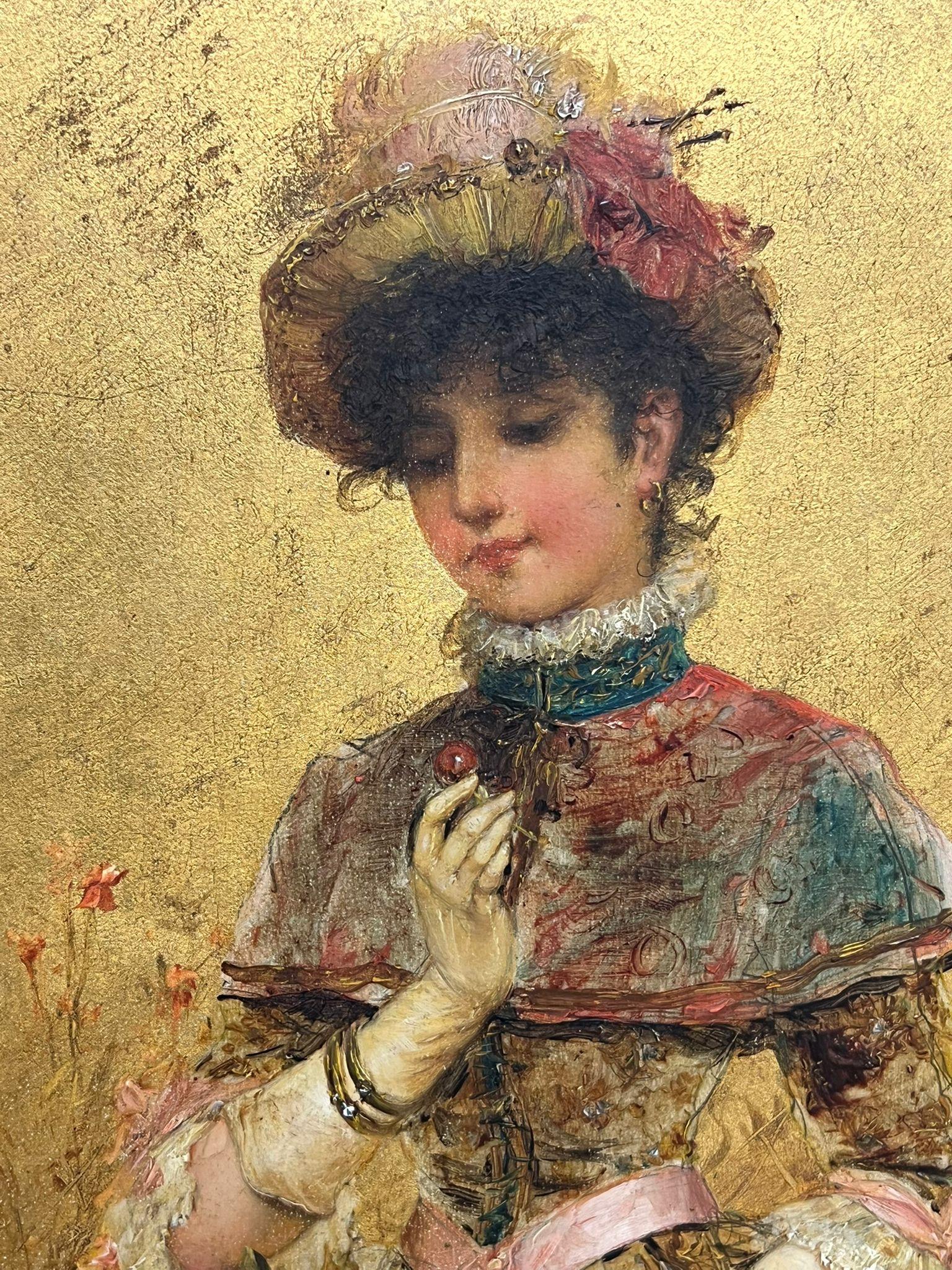 Elegante retrato de 1880 Belle Epoque Dama en flor Pintura al óleo en venta 1