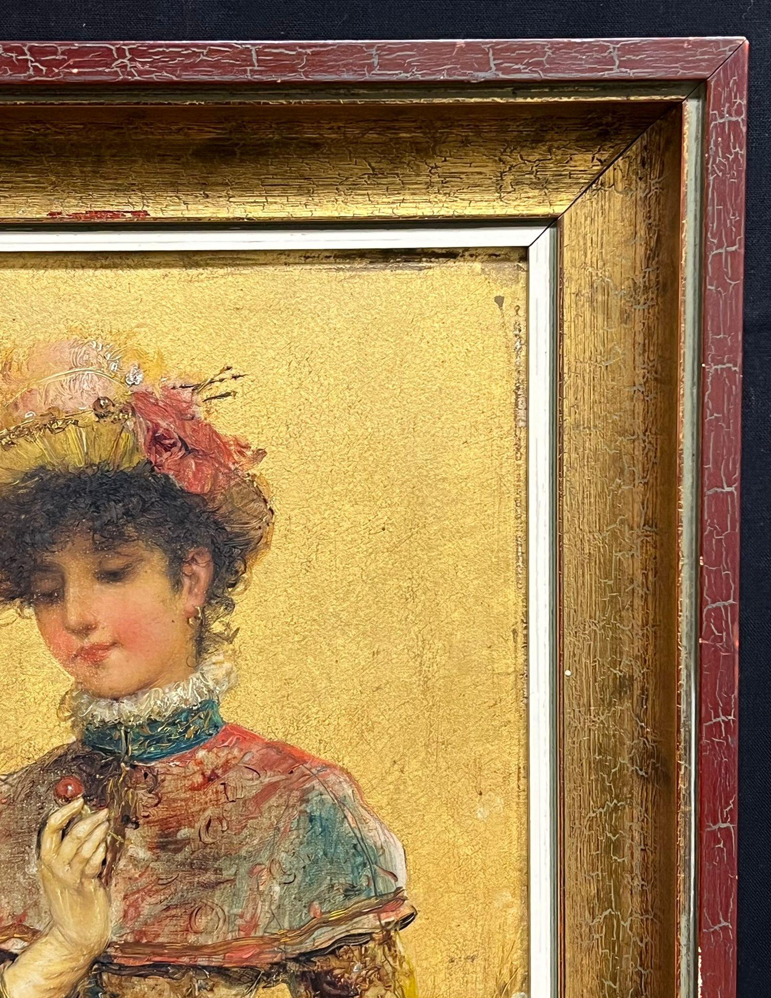 Elegante retrato de 1880 Belle Epoque Dama en flor Pintura al óleo en venta 2