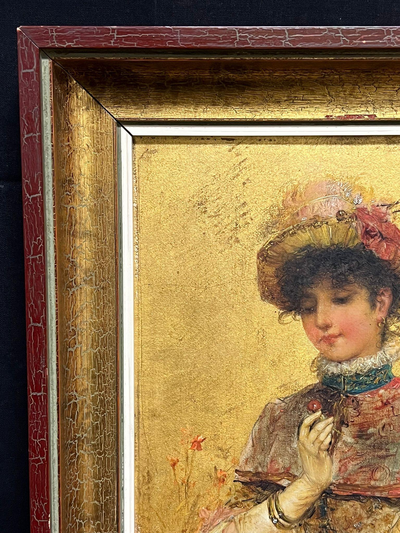 Elegante retrato de 1880 Belle Epoque Dama en flor Pintura al óleo en venta 3