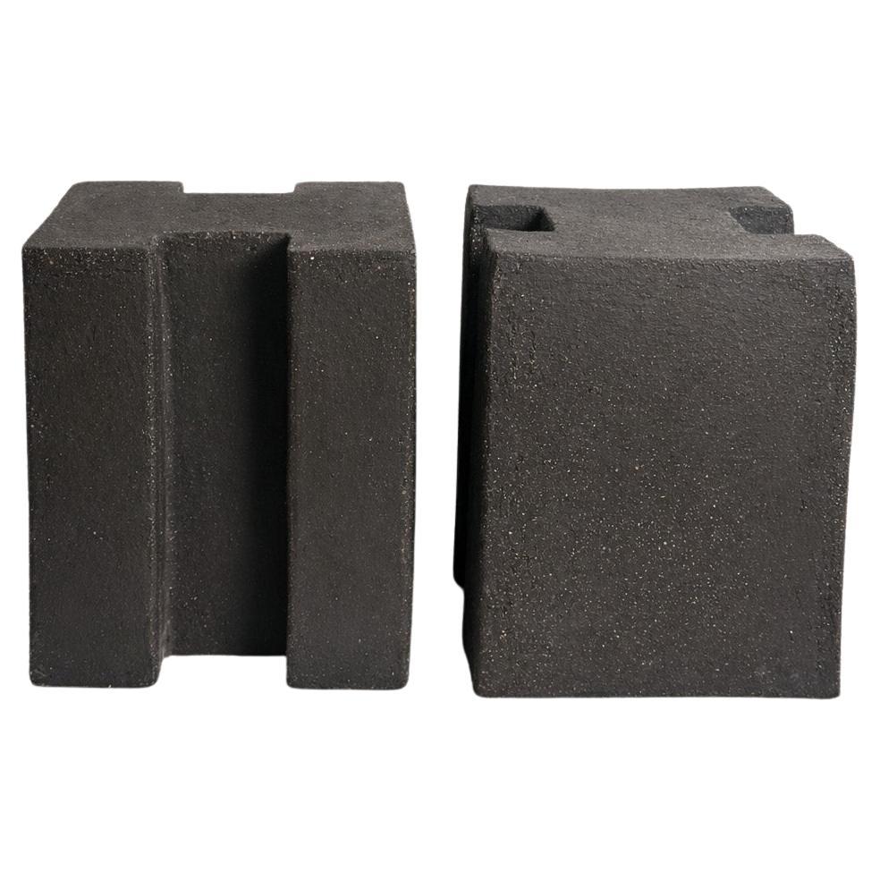 H Blocks by Kalou Dubus, Unique Brutalist Ceramic Stools, Side Table For Sale