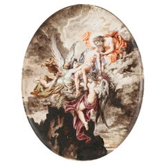 H Boulenger & Cie Excepcional placa de cerámica con escena celestial pintada a mano