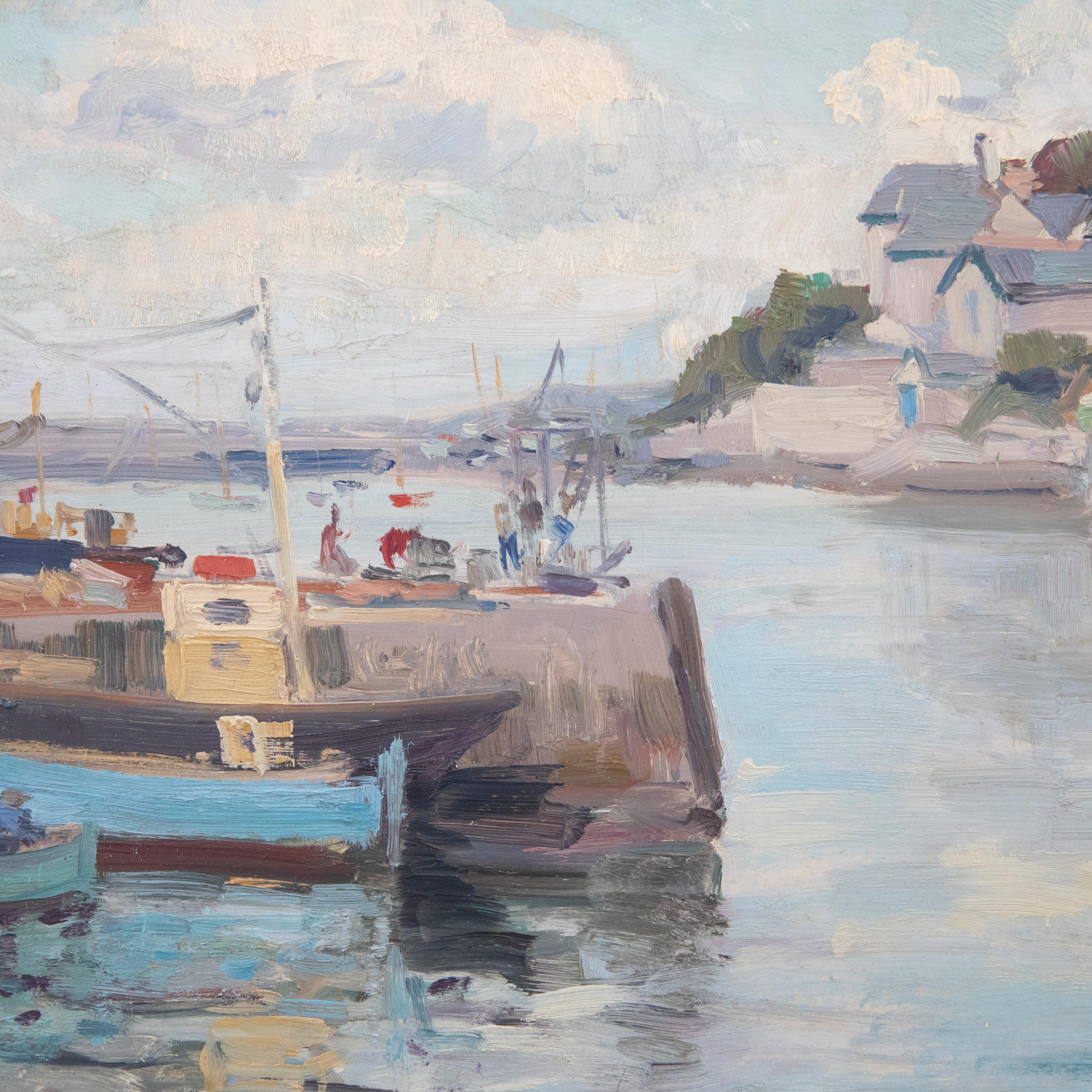 H. Bowyer - 20th Century Oil, Cornish Harbour For Sale 3