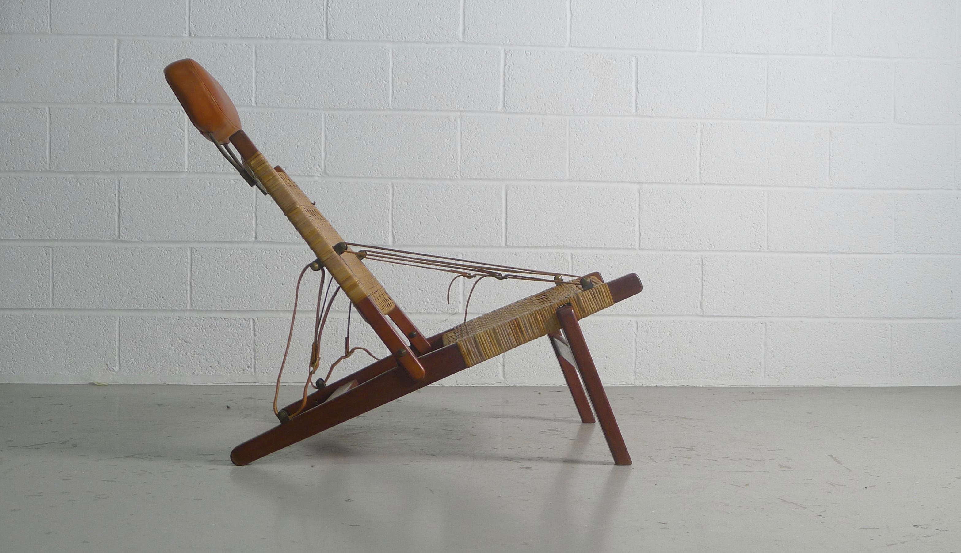 H Brockmann Petersen, hunting or folding chair, designed circa 1956 and produced by Cabinetmakers Louis C Thiersen & Son, Denmark. First shown at the Cabinetmakers Guild, Copenhagen in 1956 this rarely seen chair is in teak and has the removable