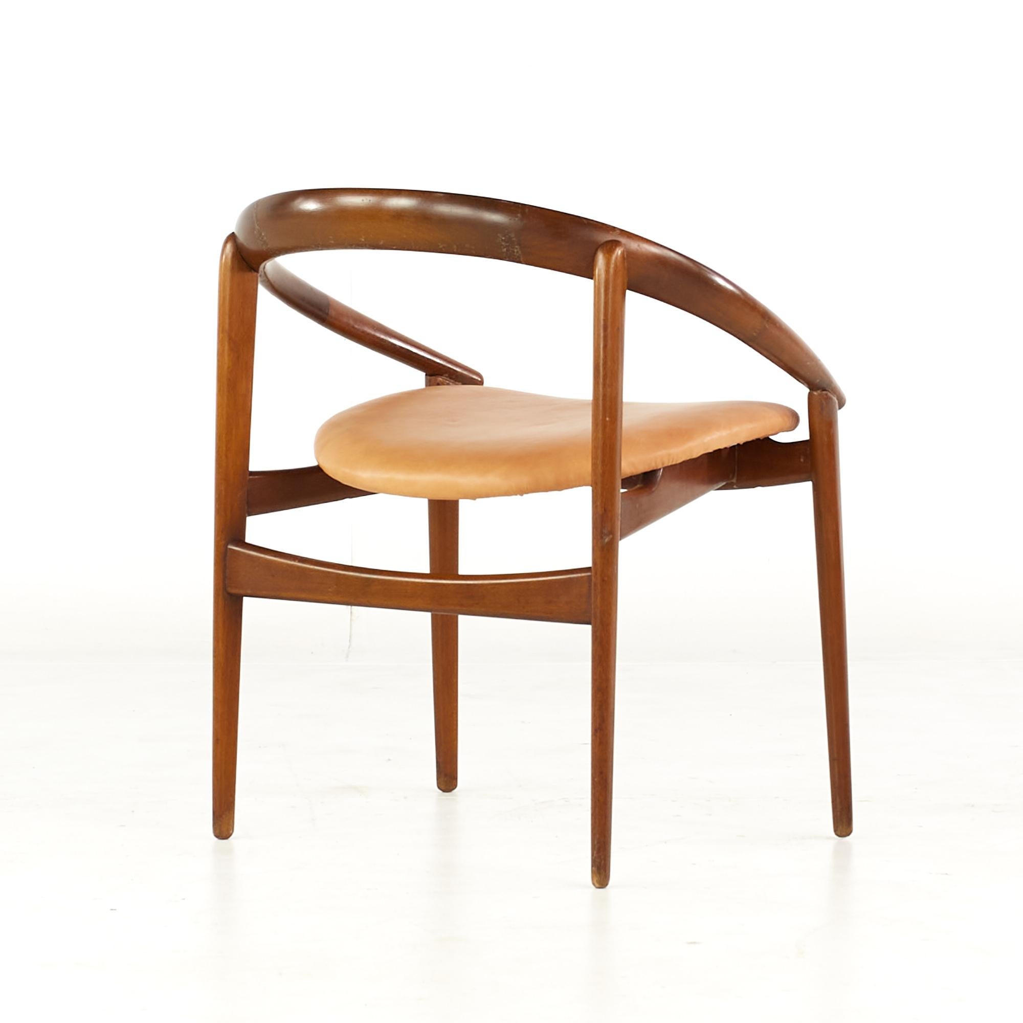 Upholstery H Brockmann Petersen for Louis G Thiersen MCM Teak Horseshoe Chairs, Pair For Sale