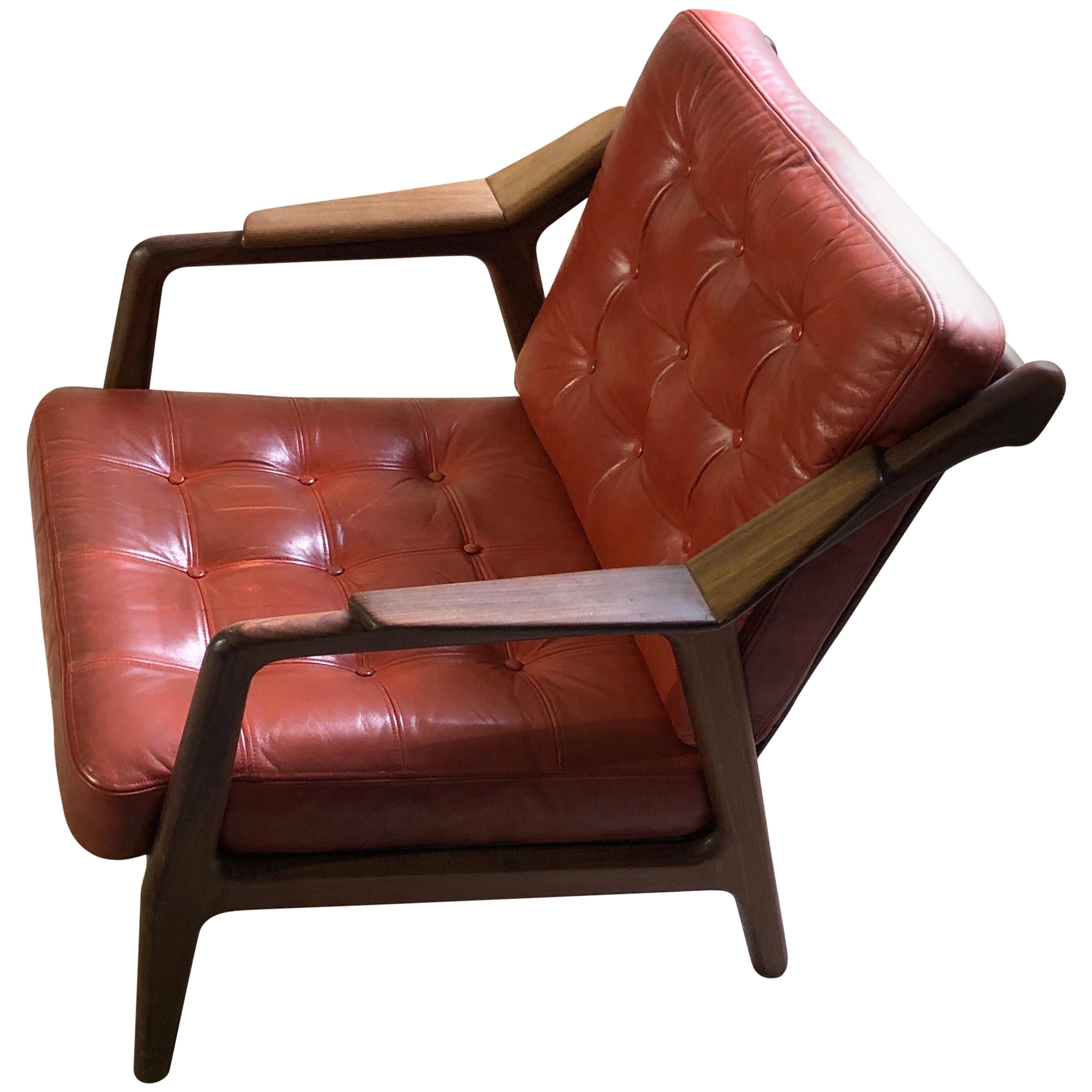 H. Brockmann Petersen Loungechair, Red Leather Mid-Century Modern For Sale