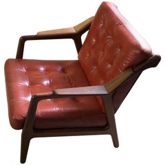 H. Brockmann Petersen Loungechair, Red Leather Mid-Century Modern