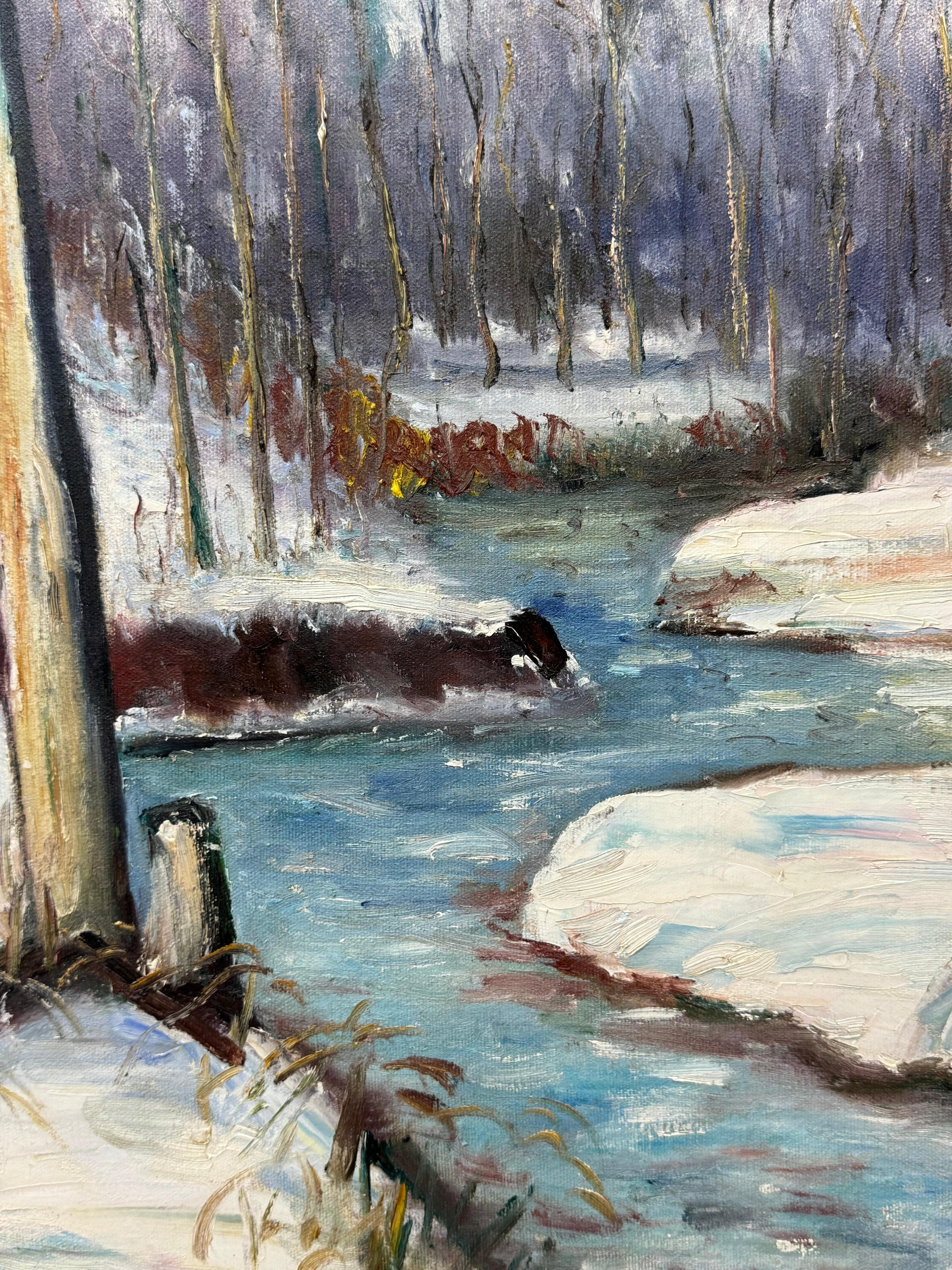 River Scene Winter Landscape Painting  For Sale 3