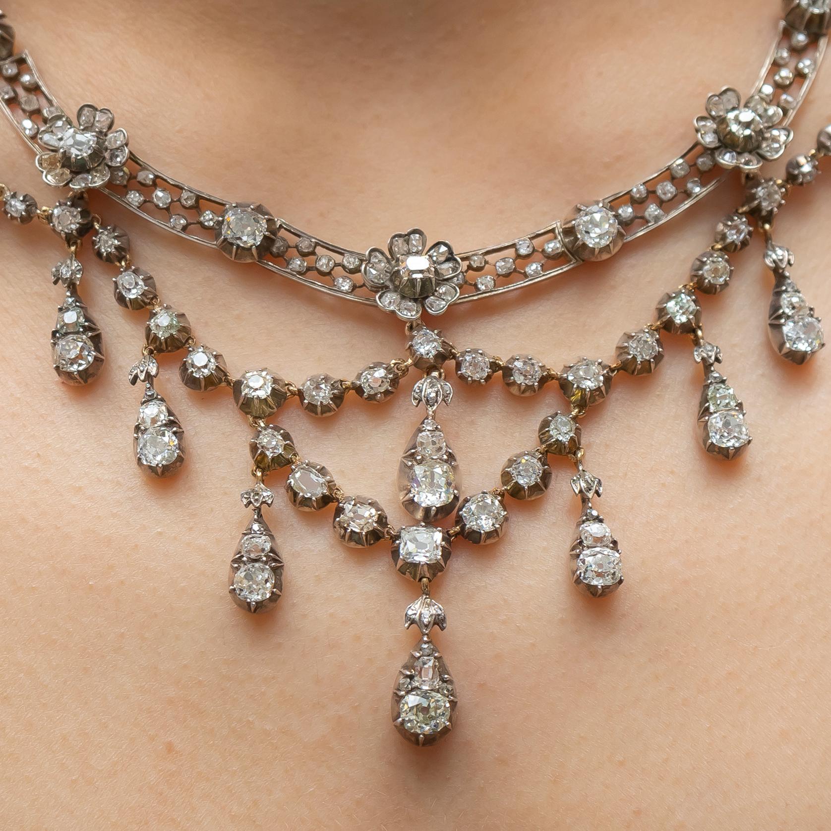 Edwardian H. Bückmann German Belle Époque Diamond, Silver and Gold Necklace, Circa 1905 For Sale