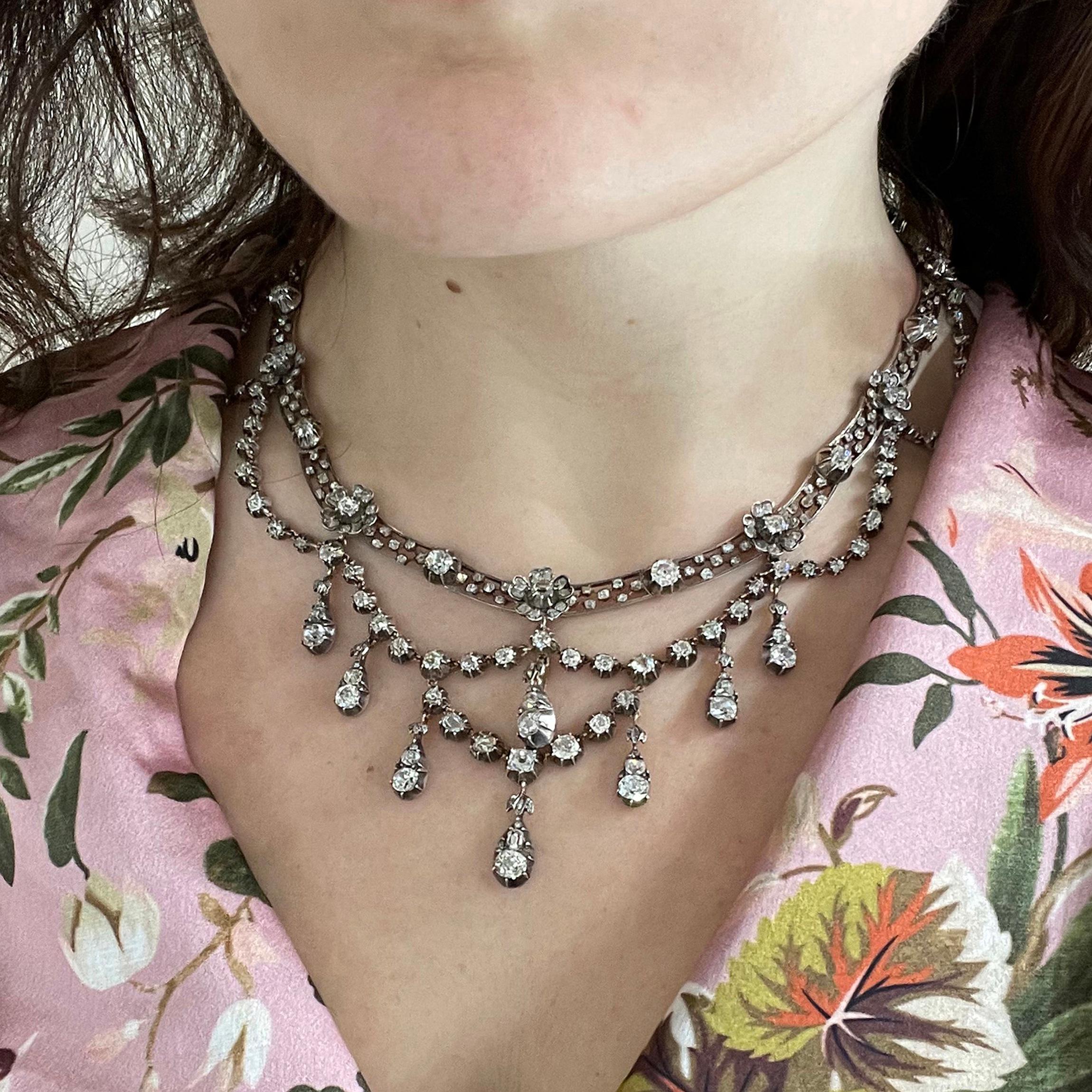 Pear Cut H. Bückmann German Belle Époque Diamond, Silver and Gold Necklace, Circa 1905 For Sale