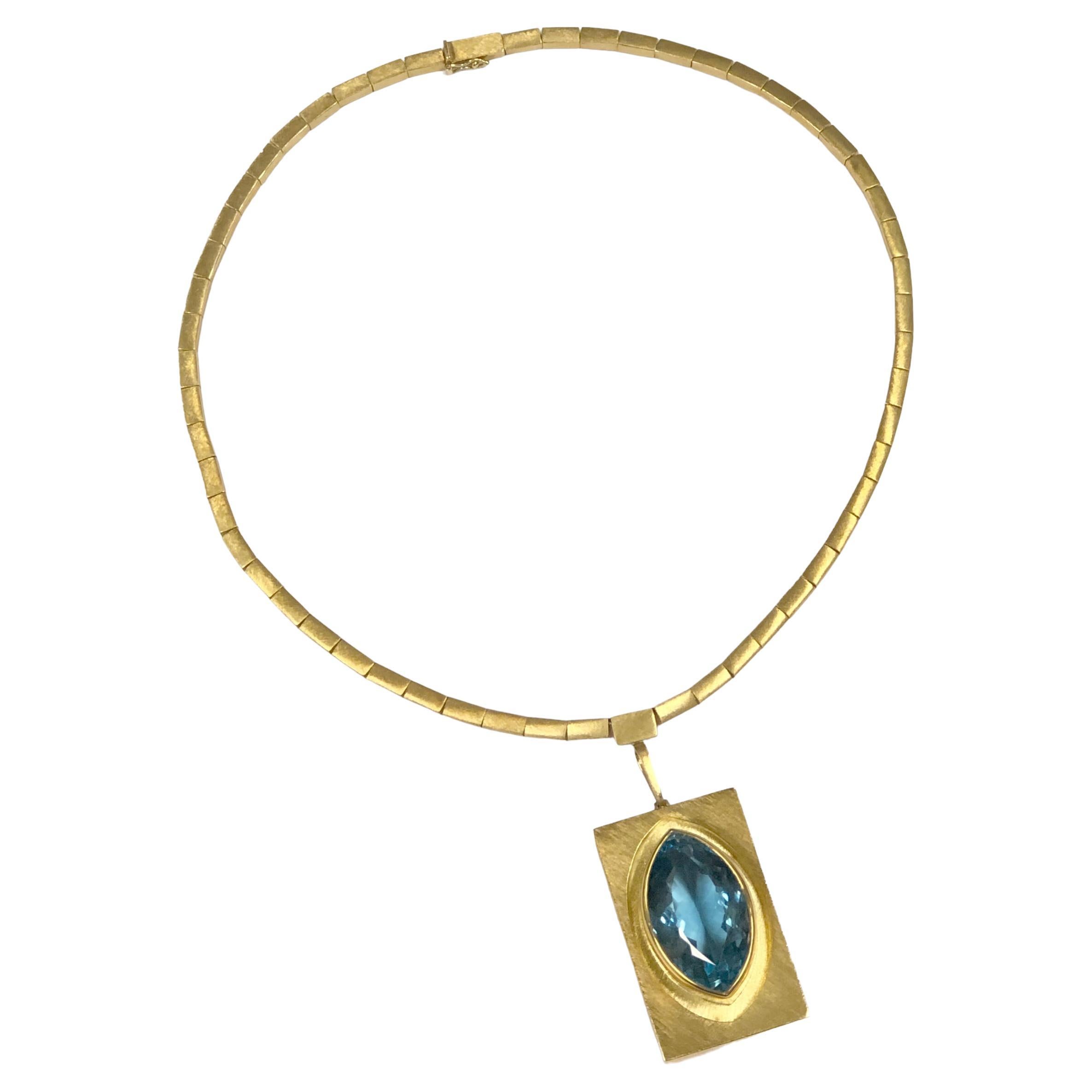 H. Burle Marx Large Mid Century Gold and Topaz Necklace Original Receipts For Sale