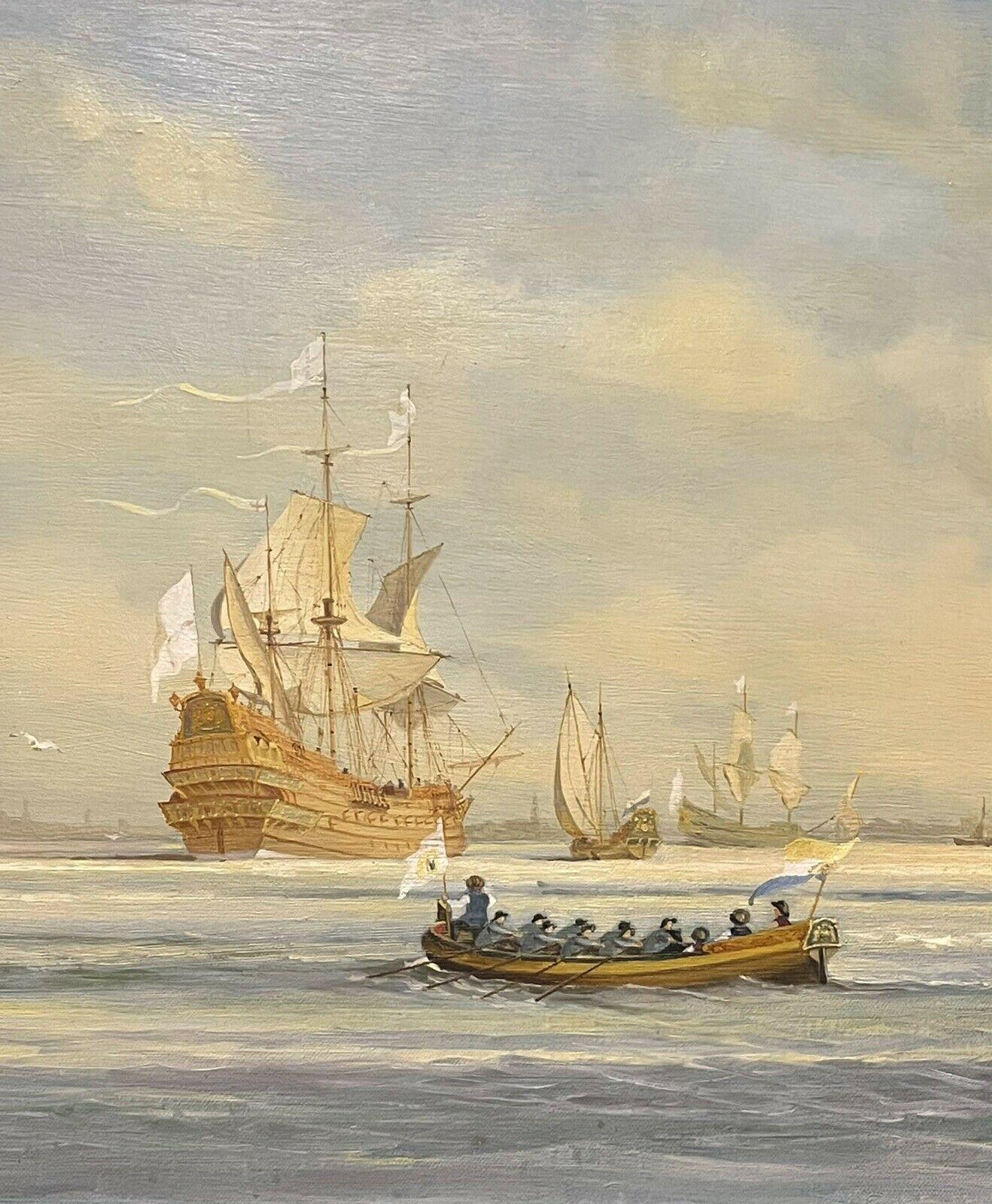 LARGE BRITISH HISTORICAL MARITIME OIL PAINTING - 17TH CENTURY SHIPS AT SEA - Victorian Painting by H. C. Arrowsmith