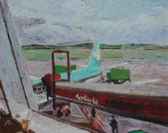 L'aéroport de Dublin, huile sur toile de H. Claude Pissarro, 1993