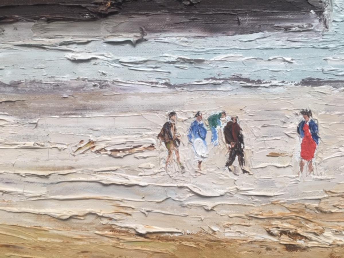 La Plage d'Arromanches, huile sur toile de H. Claude Pissarro - paysage marin en vente 2