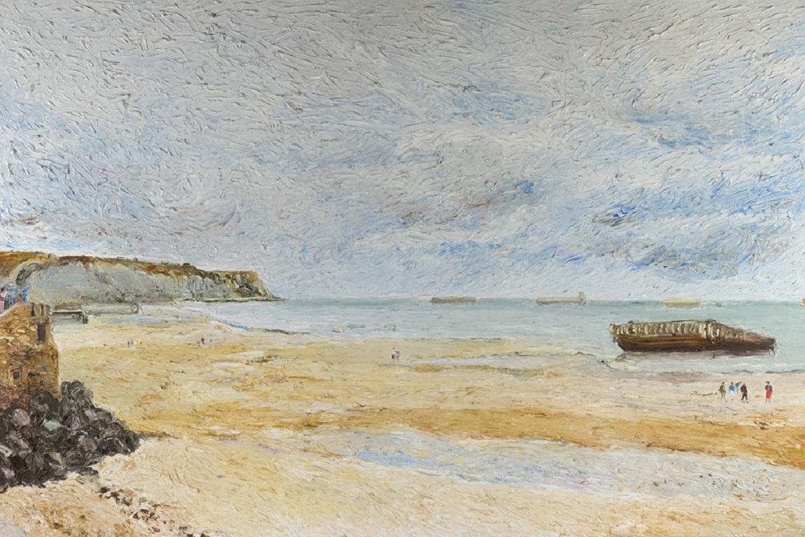 La Plage d''Arromanches, Öl auf Leinwand von H. Claude Pissarro – Meereslandschaft