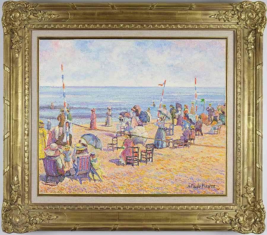 La Plage d'Houlgate en Auge (Normandie) par H. Claude Pissarro - Peinture à l'huile en vente 1