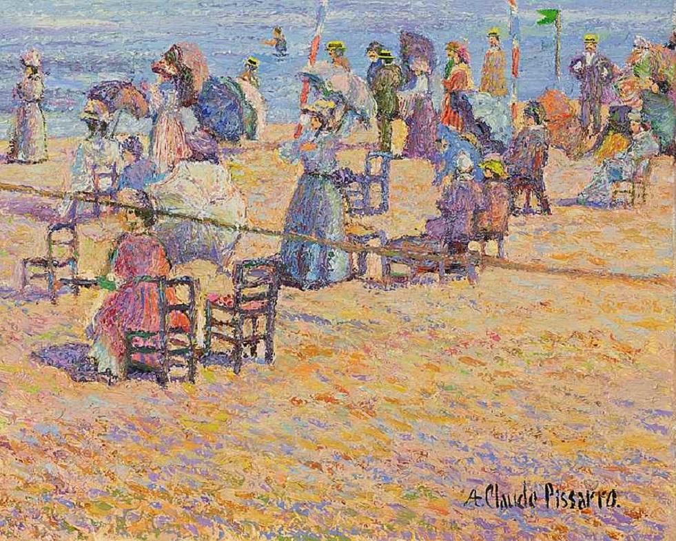 La Plage d'Houlgate en Auge (Normandie) by H. Claude Pissarro - Oil painting For Sale 2