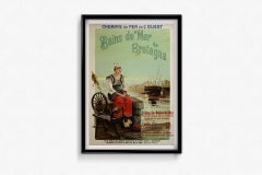 Manifesto originale del 1890 circa - Granville e Brest, Chemins de fer de l'Ouest