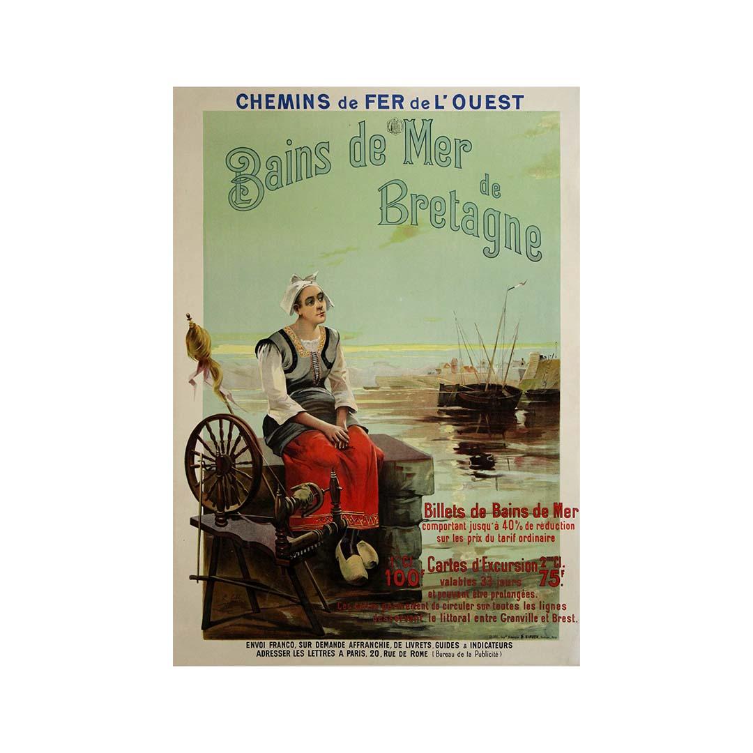 Cartel original de 1890 - Granville y Brest, Chemins de fer de l'Ouest en venta 2