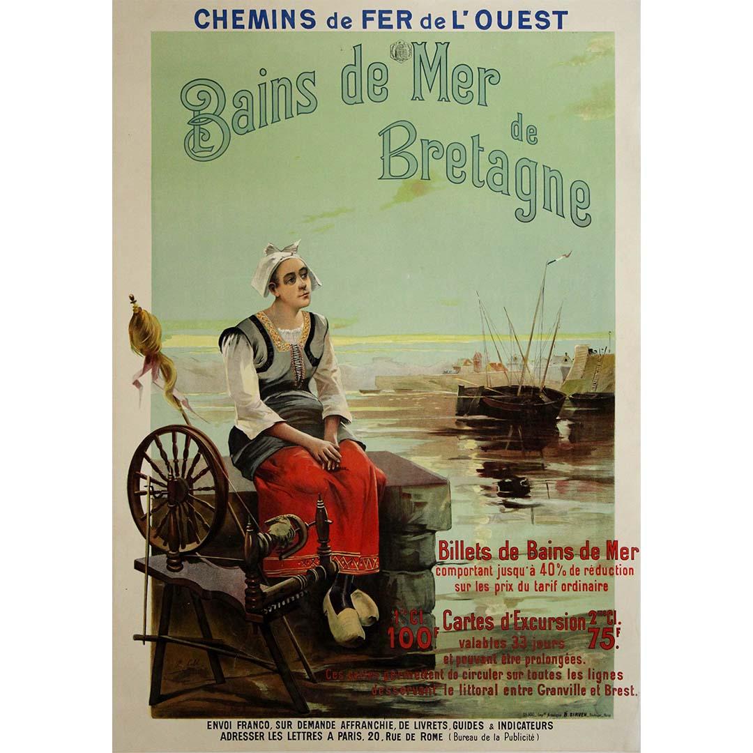 Cartel original de 1890 - Granville y Brest, Chemins de fer de l'Ouest - Print de H. Colb