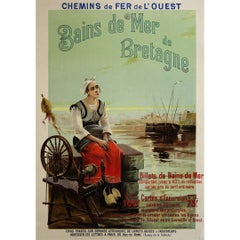 Affiche originale de 1890 - Granville et Brest, Chemins de fer de l'Ouest