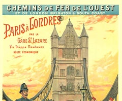 Original Paris to London by train vintage poster  Paris - Loundres