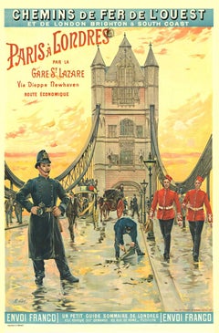 Original Paris to London by train Antique poster  Paris - Loundres