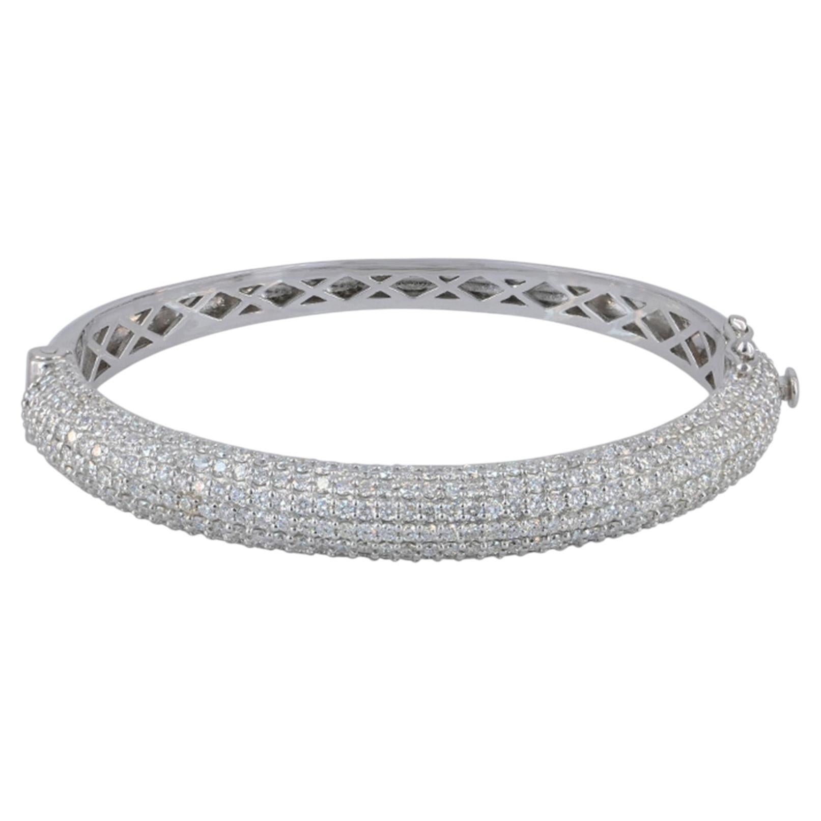 H Color SI Purity Natural Diamond 14k Gold Openable Bangle Fine Jewelry