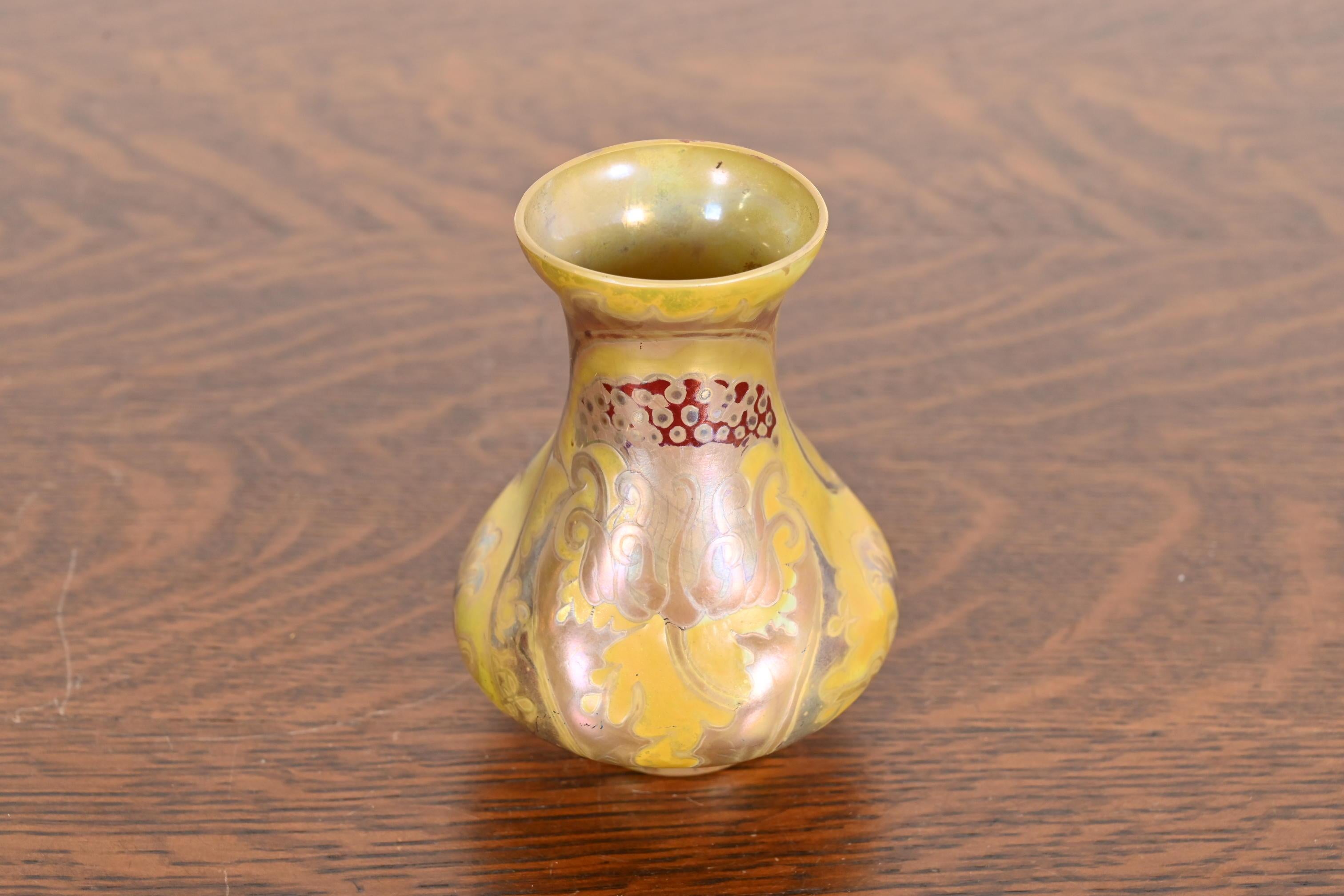 French H. Copillet Et Cie Art Nouveau Iridescent Art Glass Bud Vase For Sale