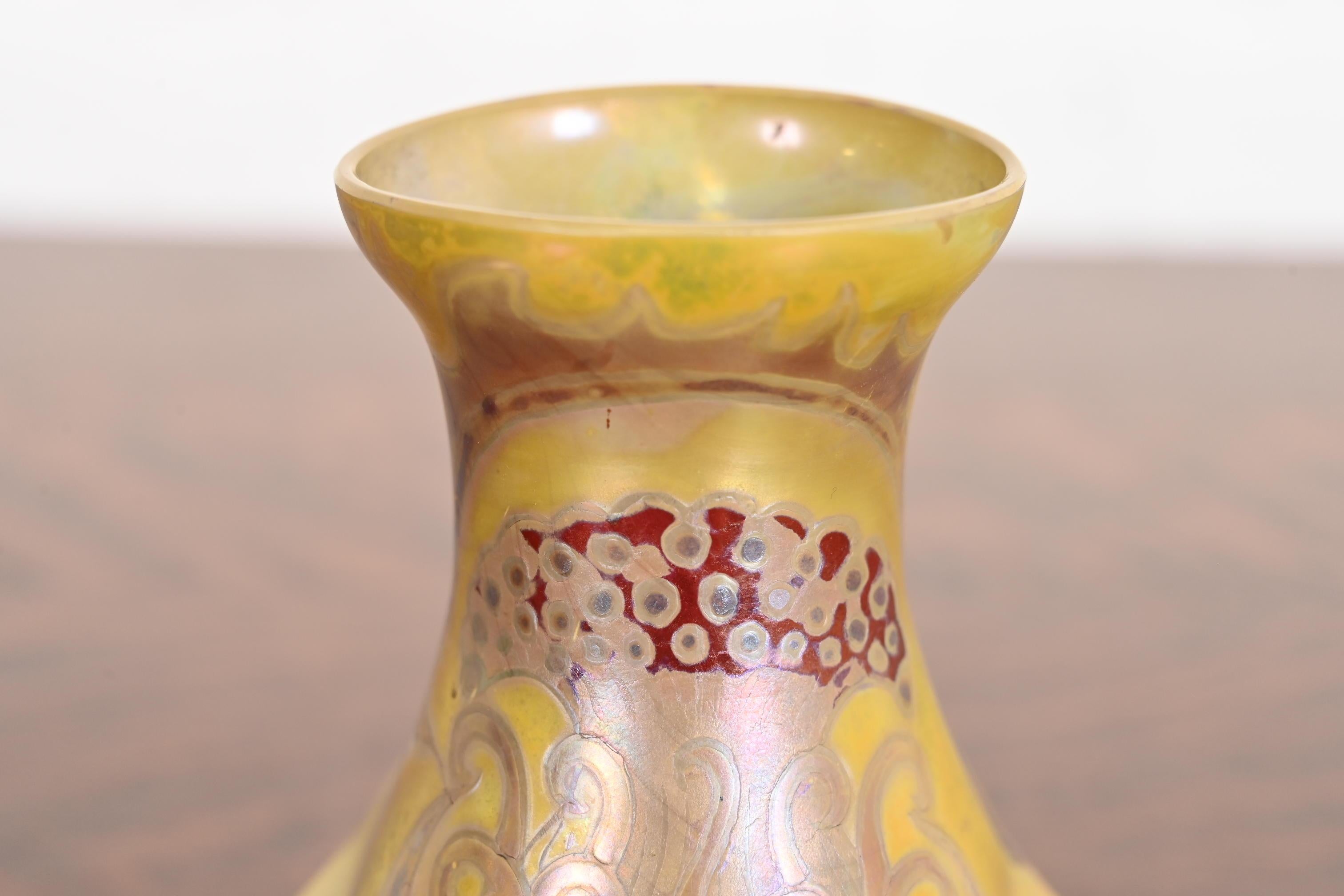 H. Copillet Et Cie Art Nouveau Iridescent Art Glass Bud Vase For Sale 2