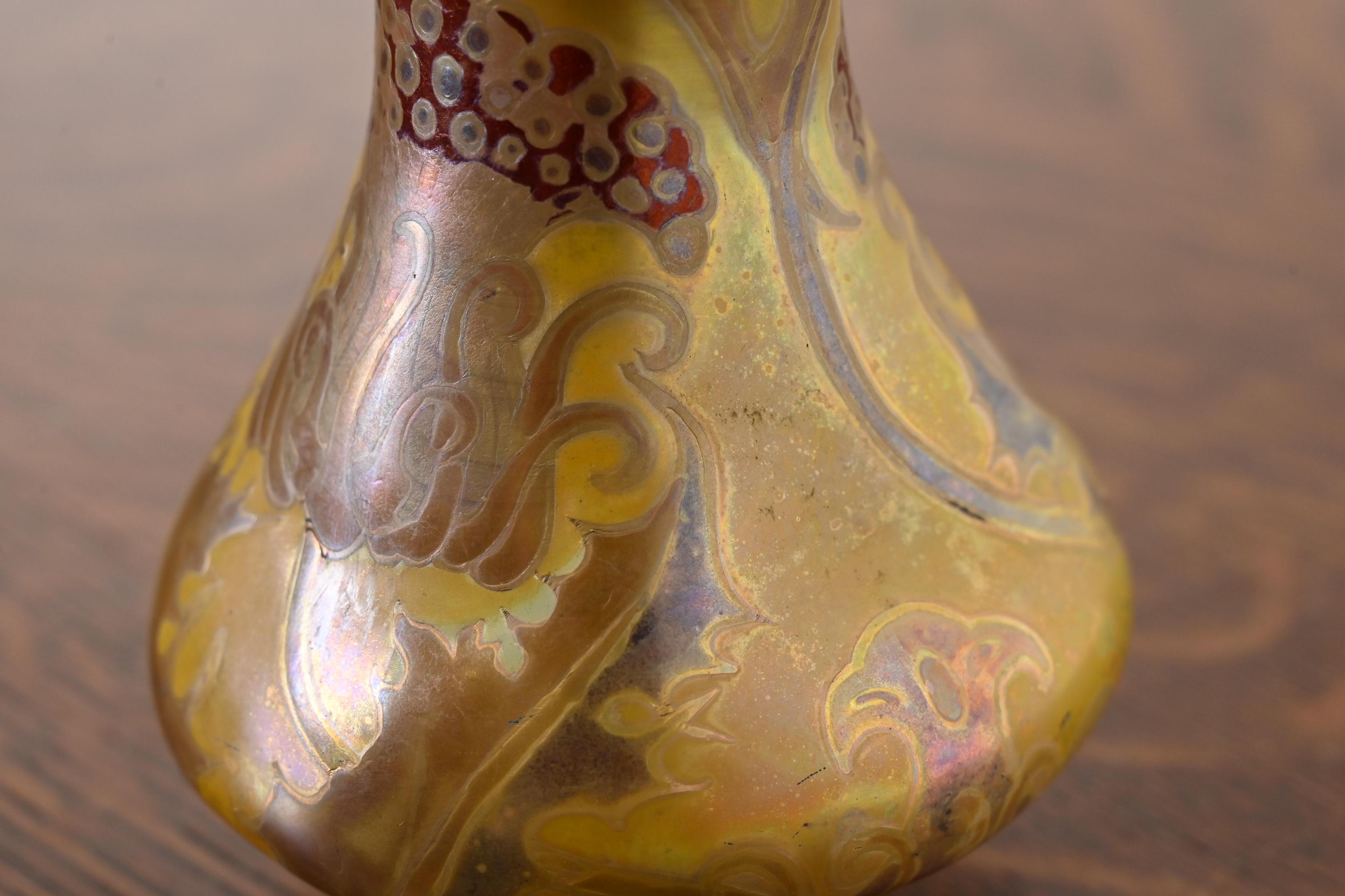 H. Copillet Et Cie Art Nouveau Iridescent Art Glass Bud Vase For Sale 3