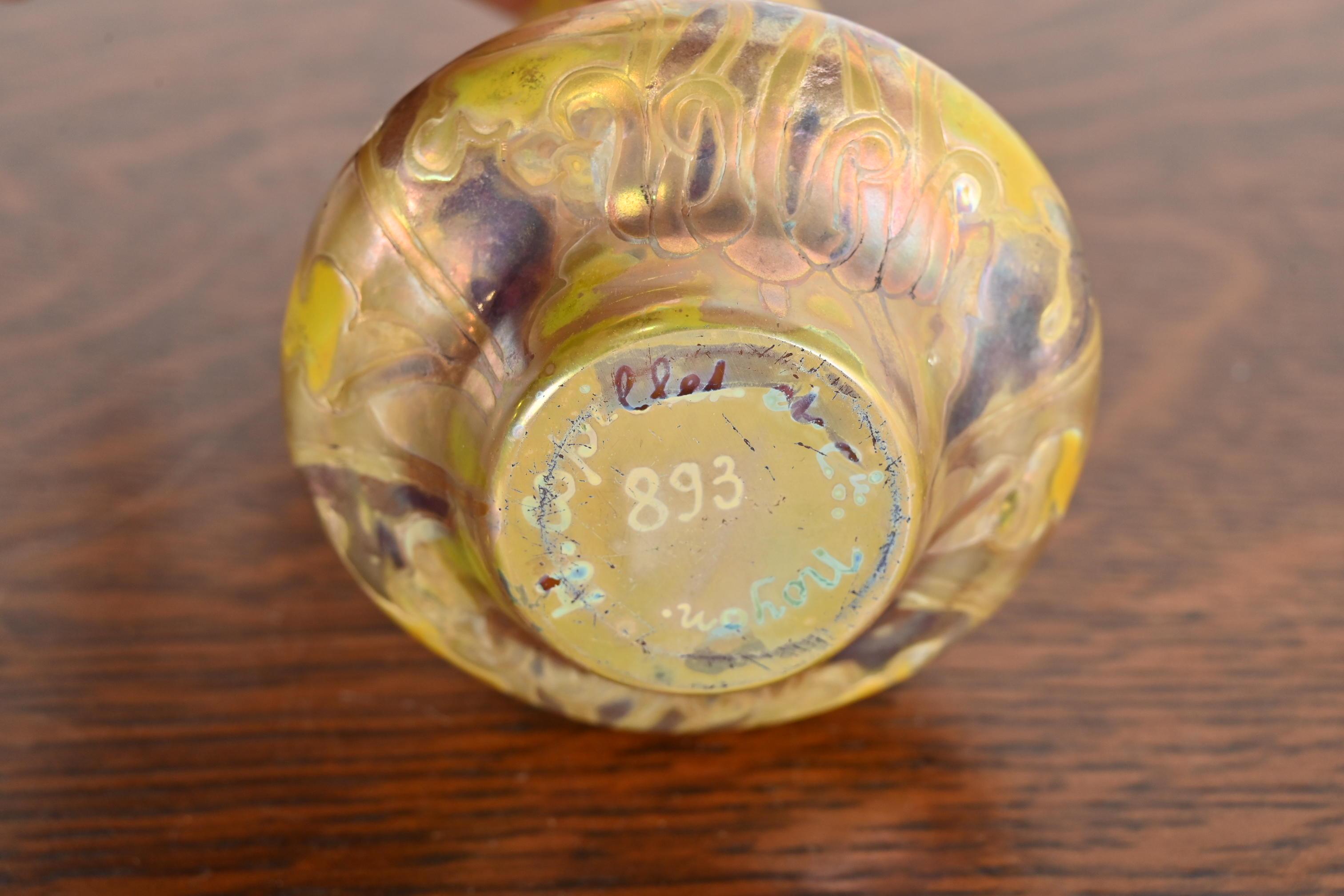 H. Copillet Et Cie Art Nouveau Iridescent Art Glass Bud Vase For Sale 4