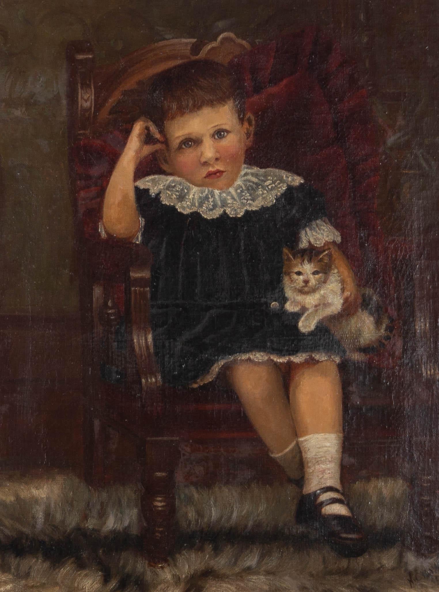 H. Crowther - 1897 Oil, Child and Kitten 3