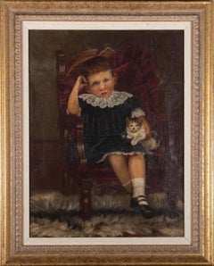 Antique H. Crowther - 1897 Oil, Child and Kitten