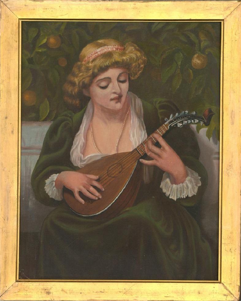 Huge Oil painting beautiful young noblewoman Bianca Italian lady with Guitar art 