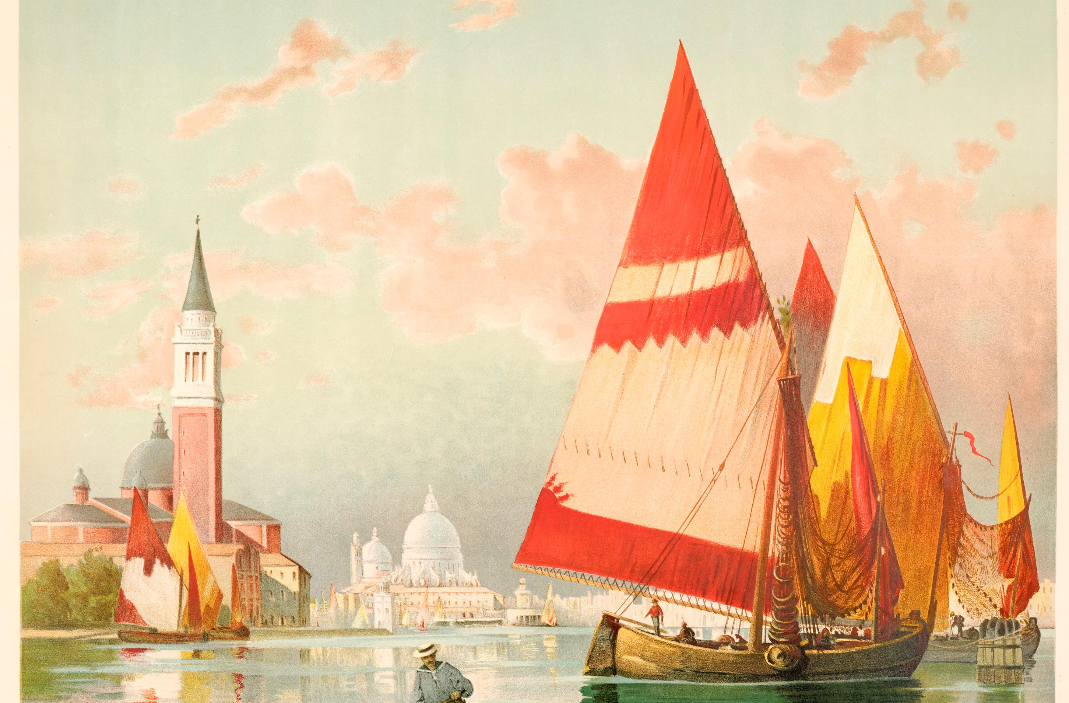 Art Nouveau H d'Alesi, Original Poster Travel Poster, Venice Gondola Bragozzo San Marco 1890 For Sale