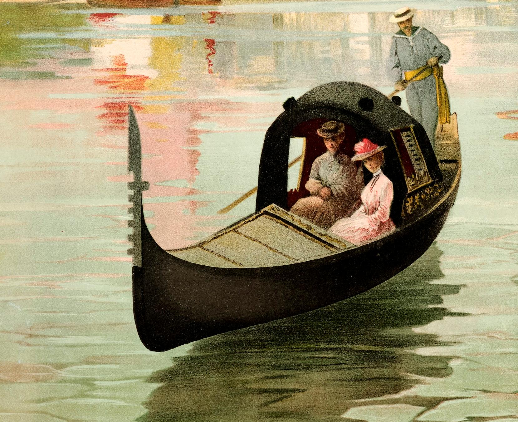French H d'Alesi, Original Poster Travel Poster, Venice Gondola Bragozzo San Marco 1890 For Sale