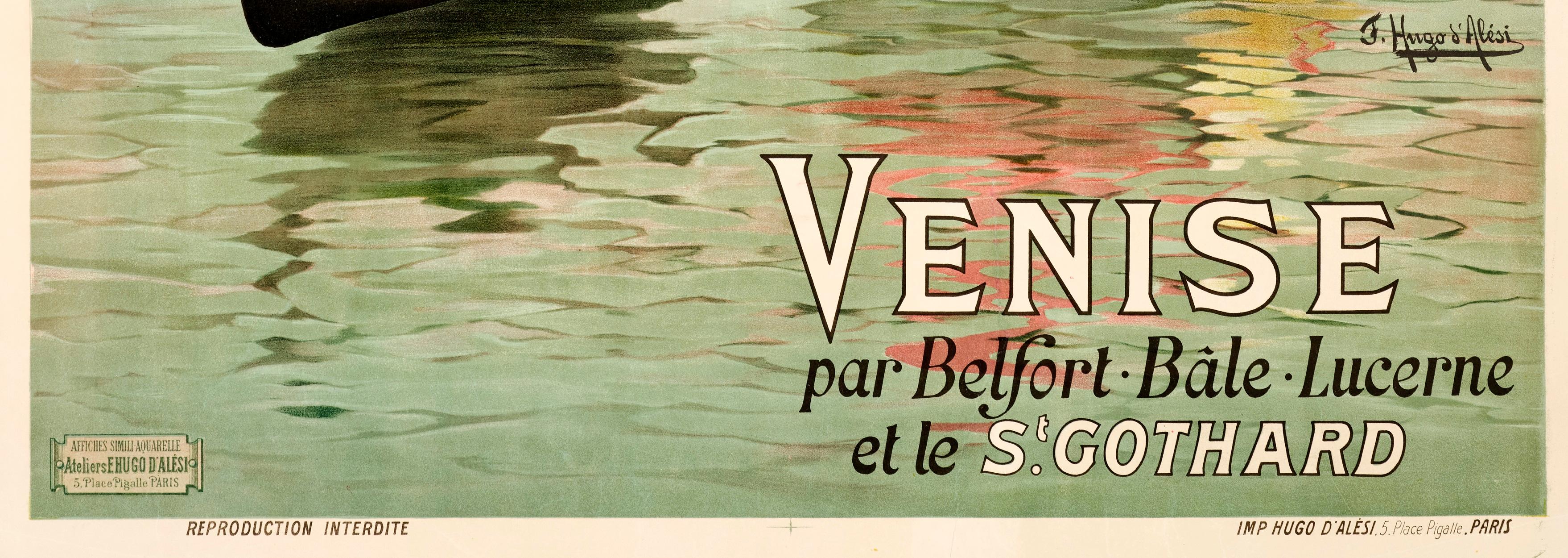 H d'Alesi, Original Poster Travel Poster, Venice Gondola Bragozzo San Marco 1890 In Good Condition For Sale In SAINT-OUEN-SUR-SEINE, FR