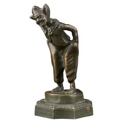 H. Dandois : "Clown de cirque", sculpture en bronze et mascotte de voiture datée de 1905