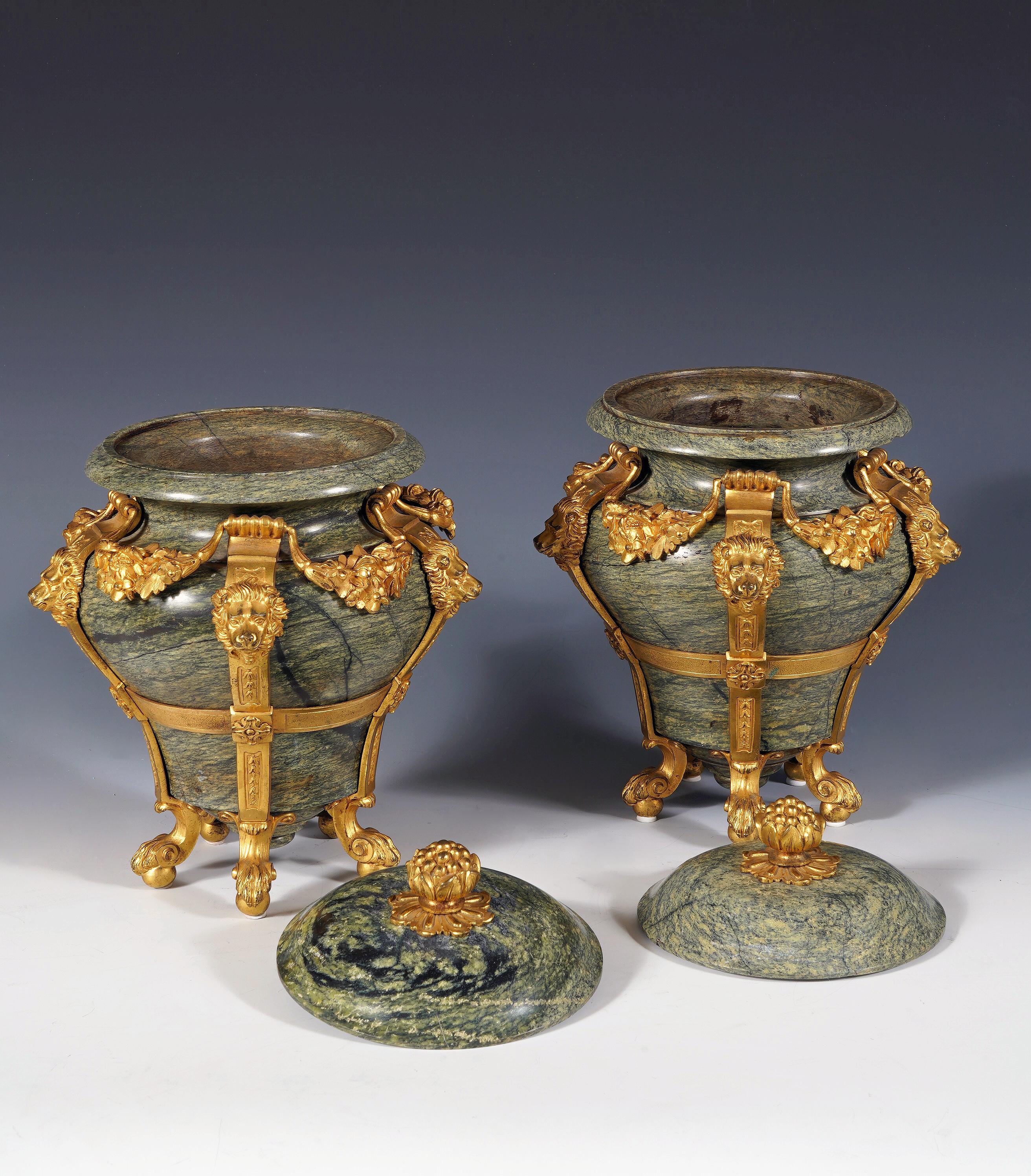 Louis XIV H. Dasson, Pair of covered Vases « with Lions », France, Circa 1880 For Sale