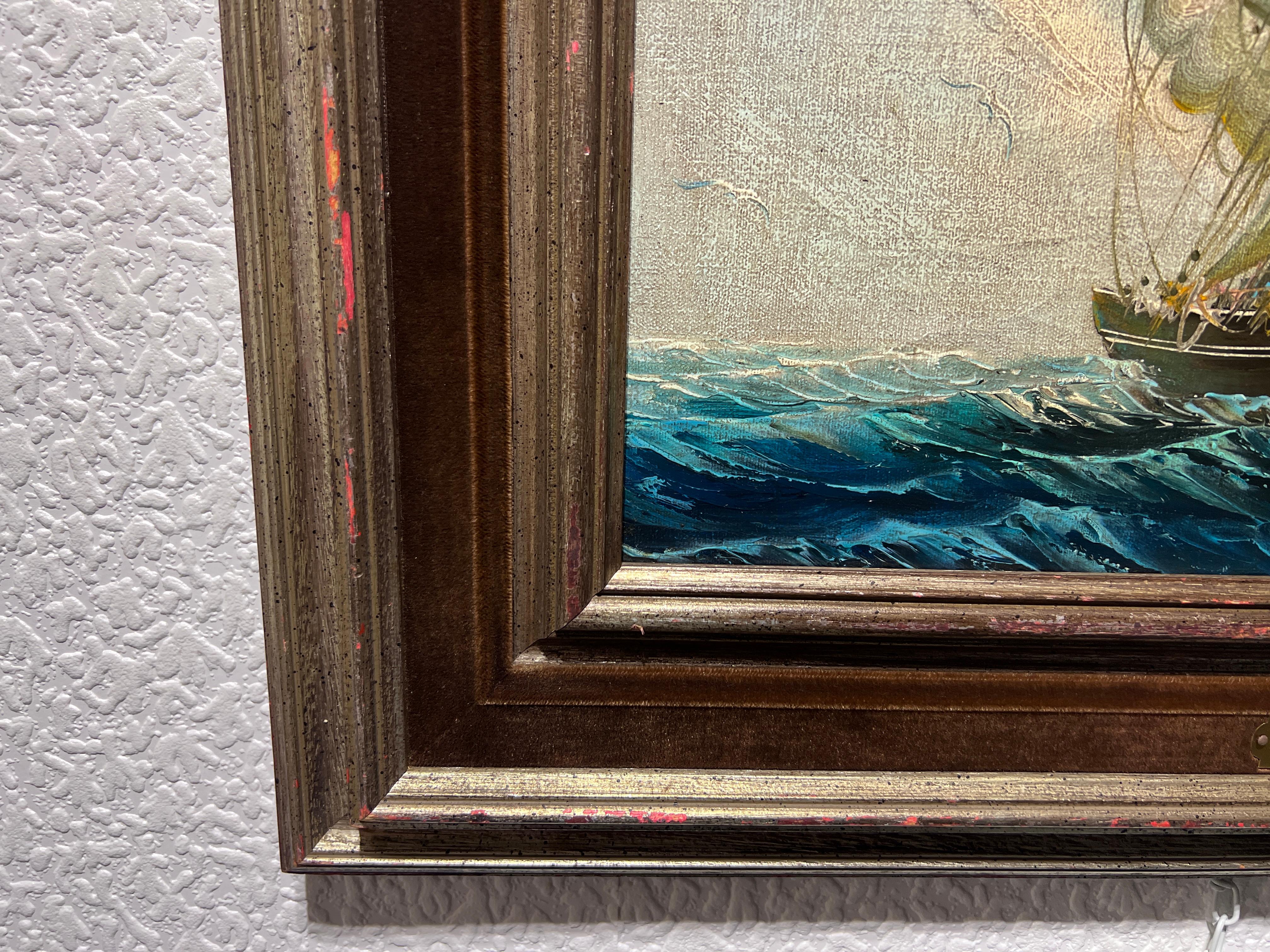 H. De Ruyser Peinture à l'huile sur toile d'époque, paysage marin, encadrée en vente 4