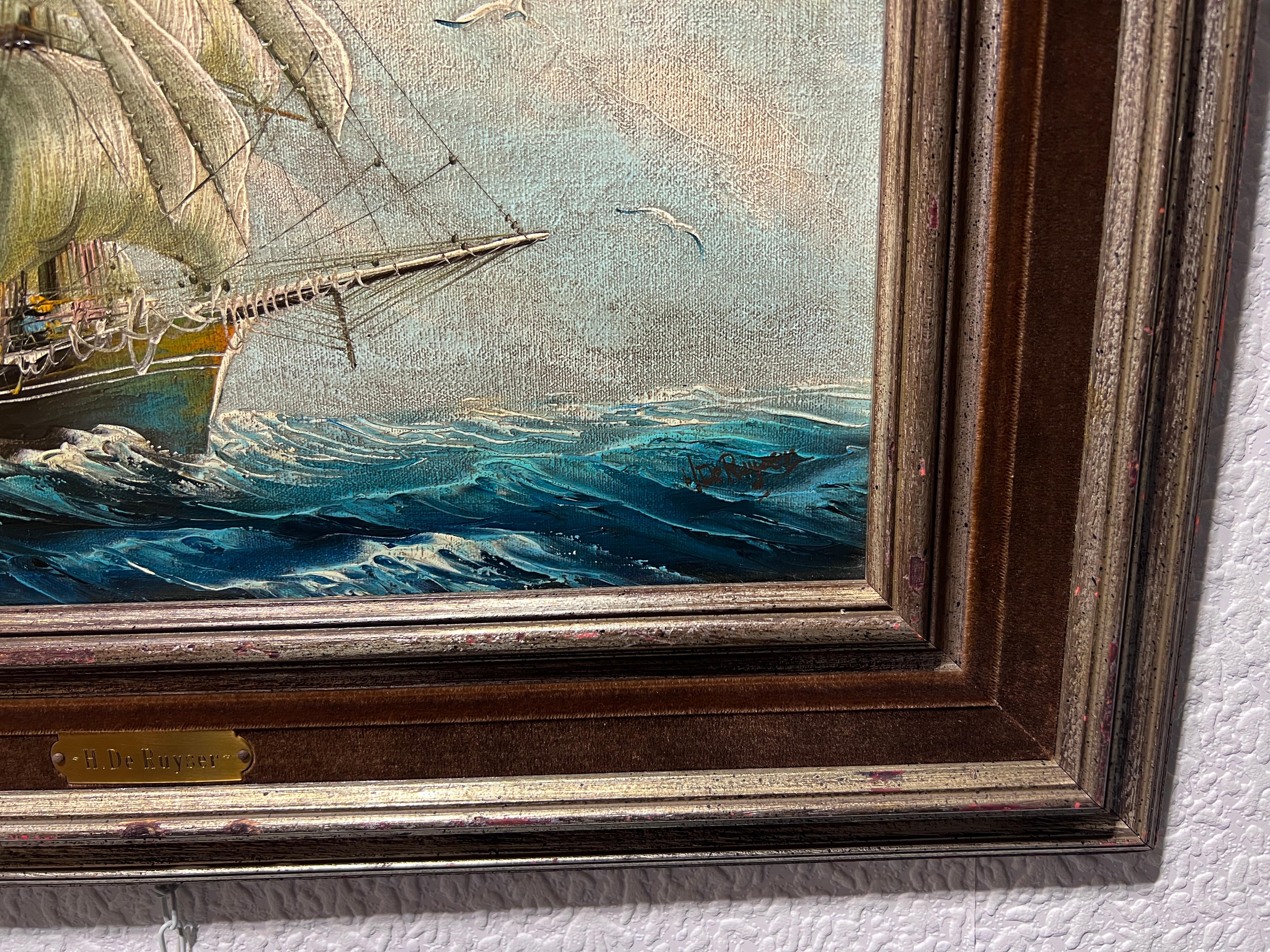 H. De Ruyser Peinture à l'huile sur toile d'époque, paysage marin, encadrée en vente 7