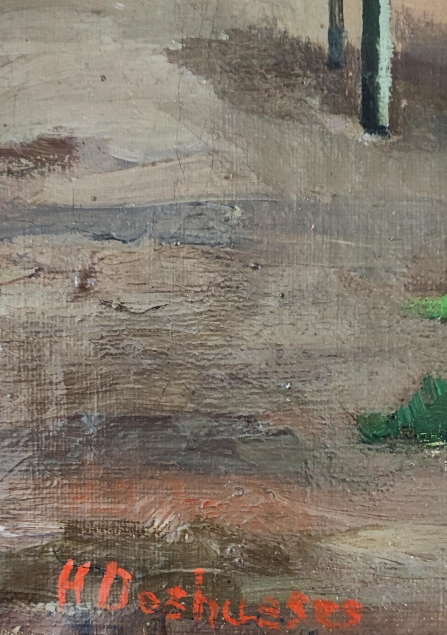 Kaffee Fajolle Garten, Akazien Genf (Schwarz), Figurative Painting, von H. Doshueses