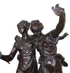 H. Dumaige: Bronzeskulptur zweier tanzender Frauen. Spätes 19. Jahrhundert, Frankreich.