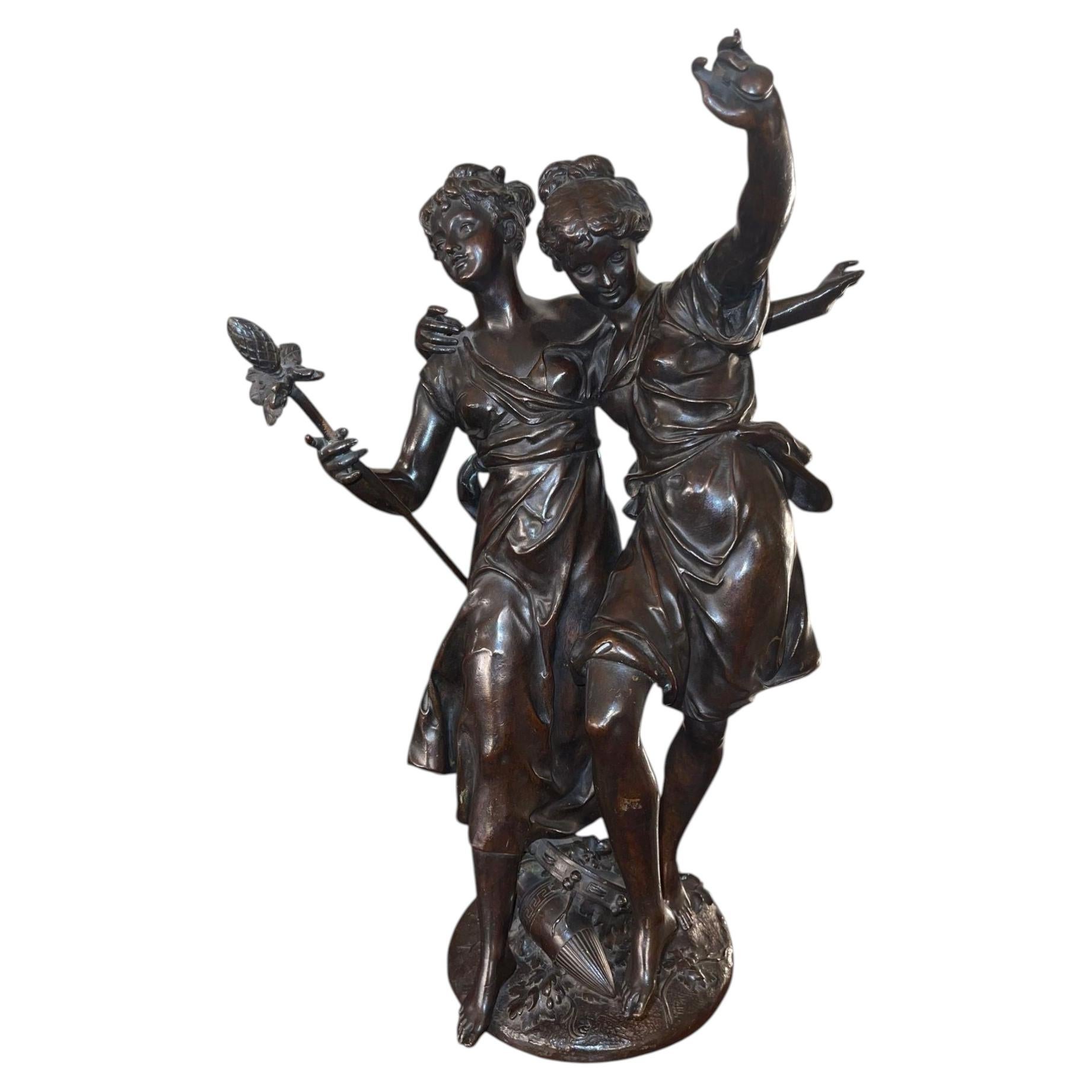 H. Dumaige Bronze Sculpture of Two Dancing Women. Late 19th Century, France. For Sale
